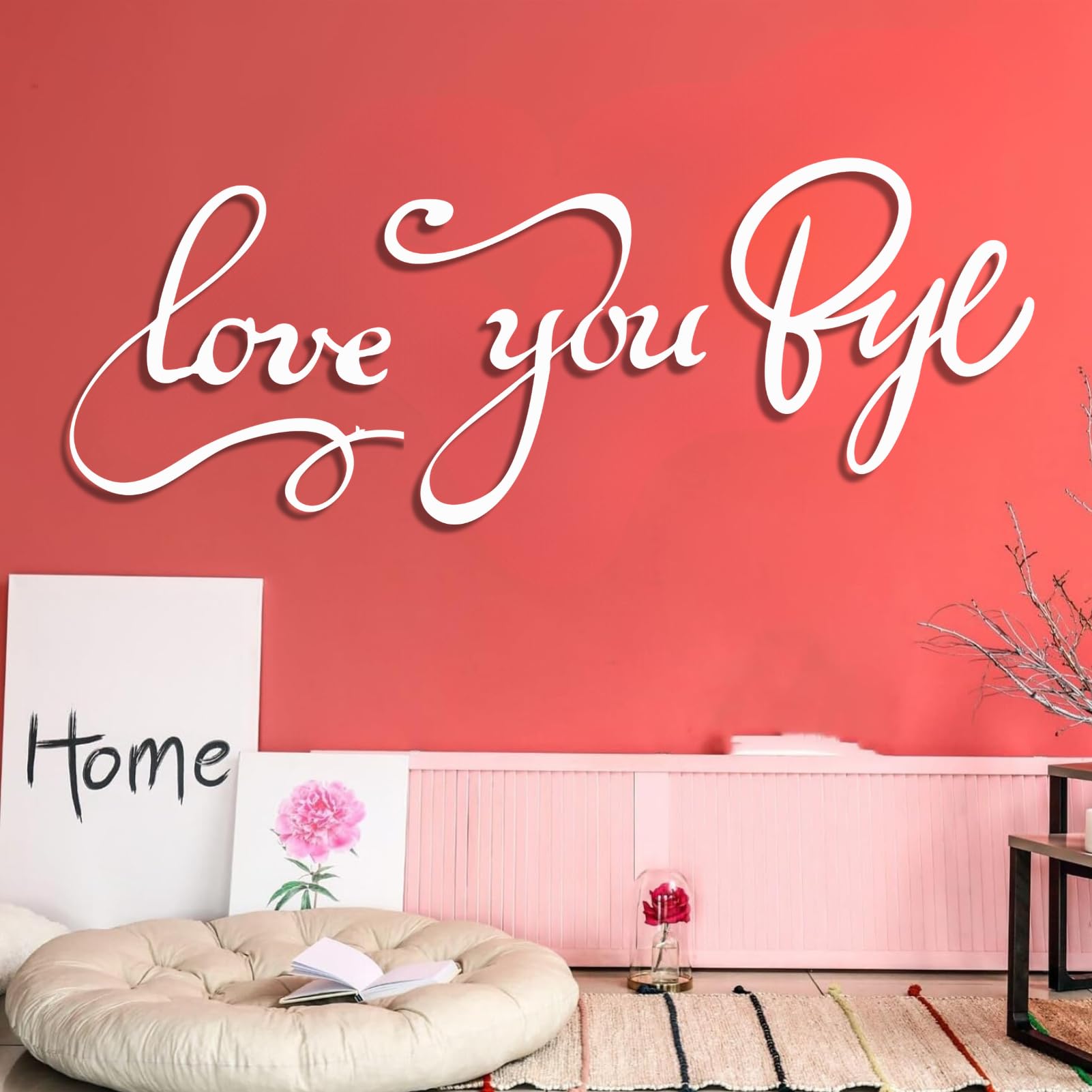 Schwarzes Metall-Wandbild „Love You Bye“, Metall-Liebeszeichen-Monogramm-Paar-Wandbild-Dekoration, Moderne Skulptur zur Dekoration von Wohnzimmer, Schlafzimmer, Flur und Wohnbereich (Weiß, 3