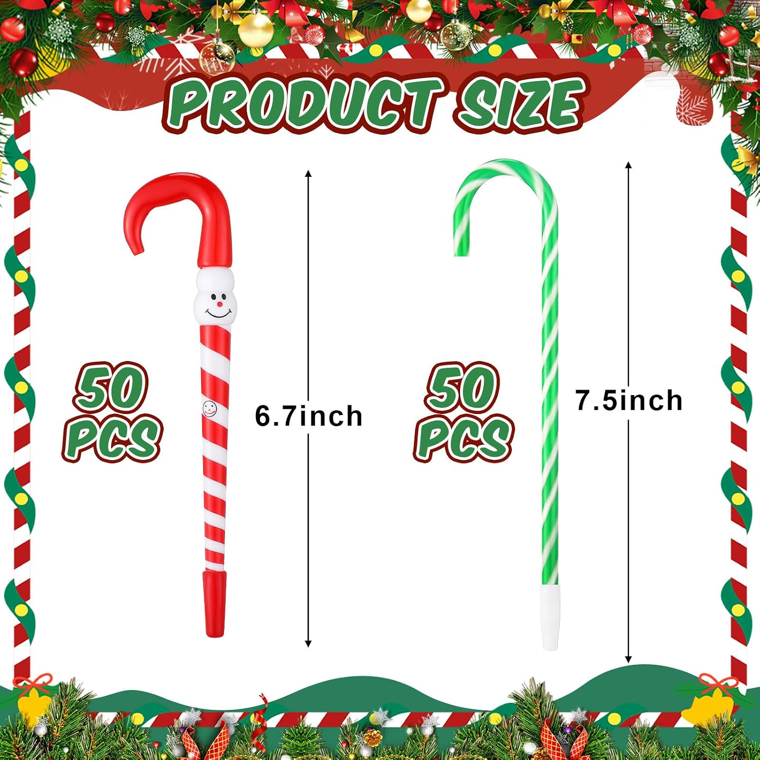 Qilery 100 Pcs Christmas Candy Cane Pens, Red and White, Green and White image 2