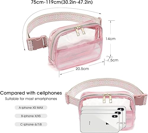Miniatura 3 de Riñonera transparente aprobada para mujeres y hombres con correa ajustable, bolsa cruzada transparente para conciertos, deportes, viajes,