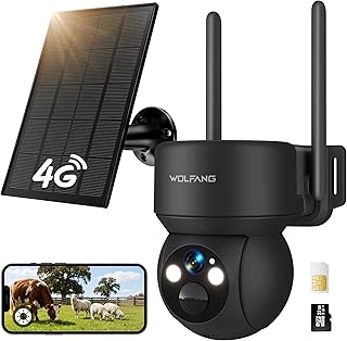 WOLFANG Solar Powered 4G LTE Cell Surveillance Camera with 2.5K Live Video View, 355° Tilt and 90° Remote Adjustment, Secu…