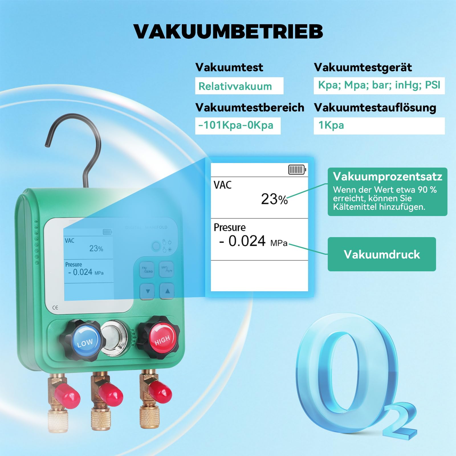 KAISAL Digitale Kältemittel Monteurhilfe Set für 92 Kühlmittel R32 R134A R22 R410A R1234YF HVAC Messgeräte Dualer Stresstest Manifold Gauge