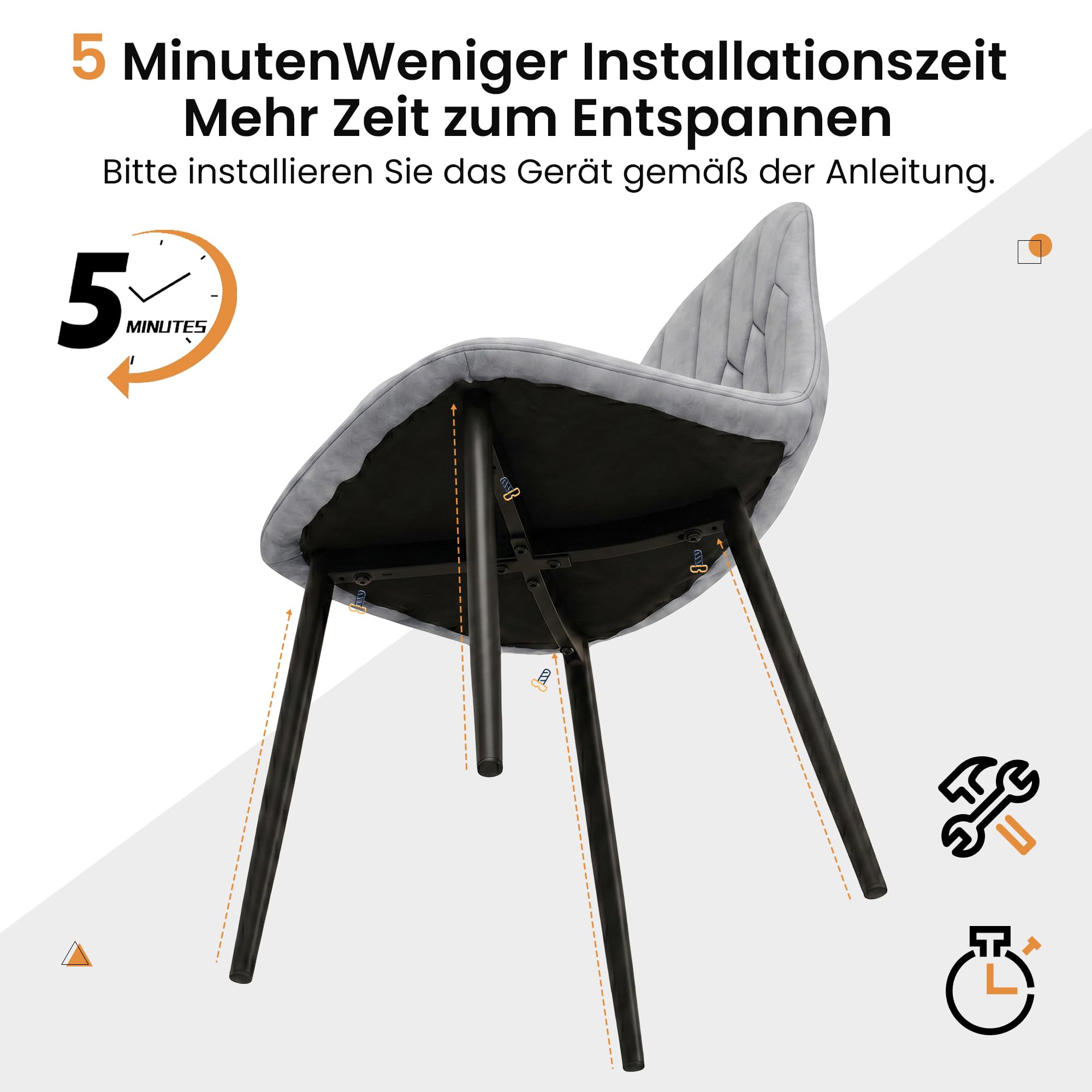 APICIZON Set di 4 sedie da pranzo in velluto, imbottite, schienale ergonomico, gambe in metallo, design retrò migliorato, per cucina, sala da pranzo, grigio