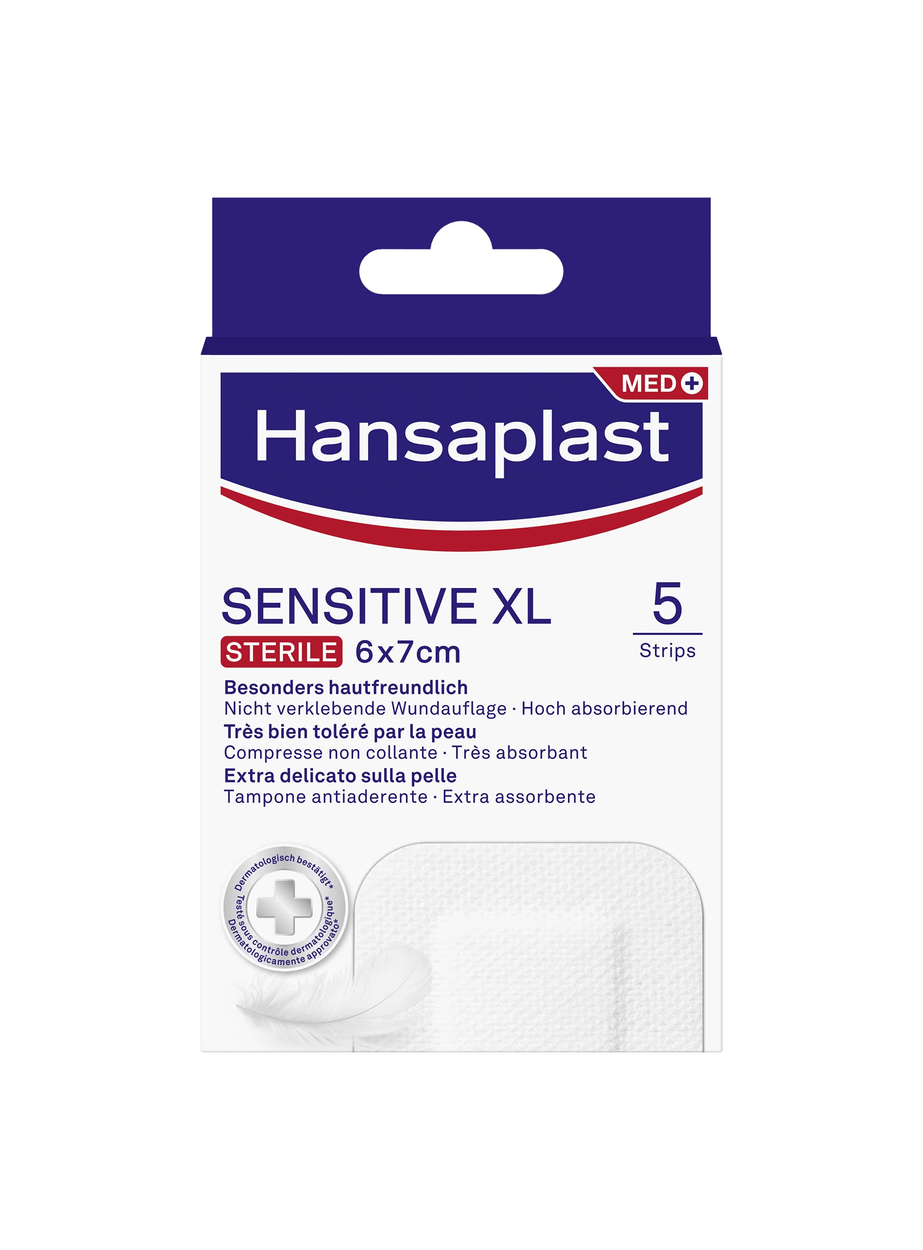 SENSITIVE XL Plasters Dressing for the Protection of Medium to Large Wounds, Hypoallergenic and Sterile Latex Free Plasters, 1 Pack of 5 Pieces 6 x 7 cm