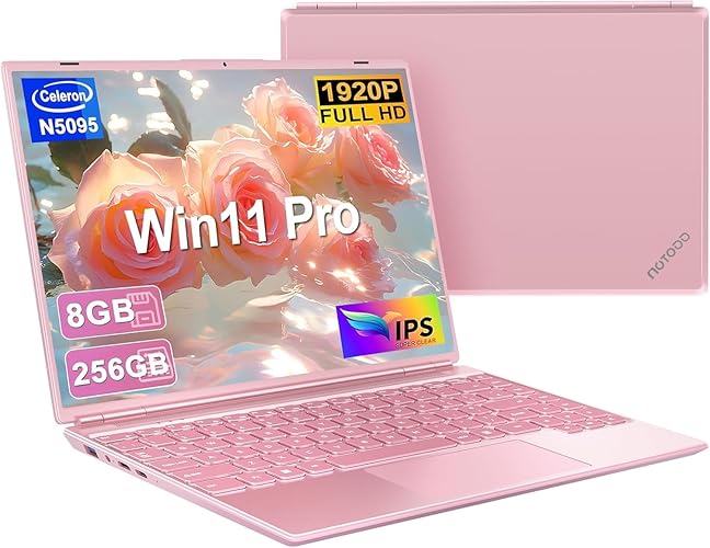NOTODD 14" Laptop 8GB LPDDR4 256GB SSD Up to 1TB SSD Expand Celeron N5095 Up to 2.9Ghz Quad-Core Win 11 PC with Cooling Fan Webcam Type-C 1920 * 1200 2K FHD Screen Dual WiFi for Business Study-Pink - 8GB RAM+256GB SSD - Pink