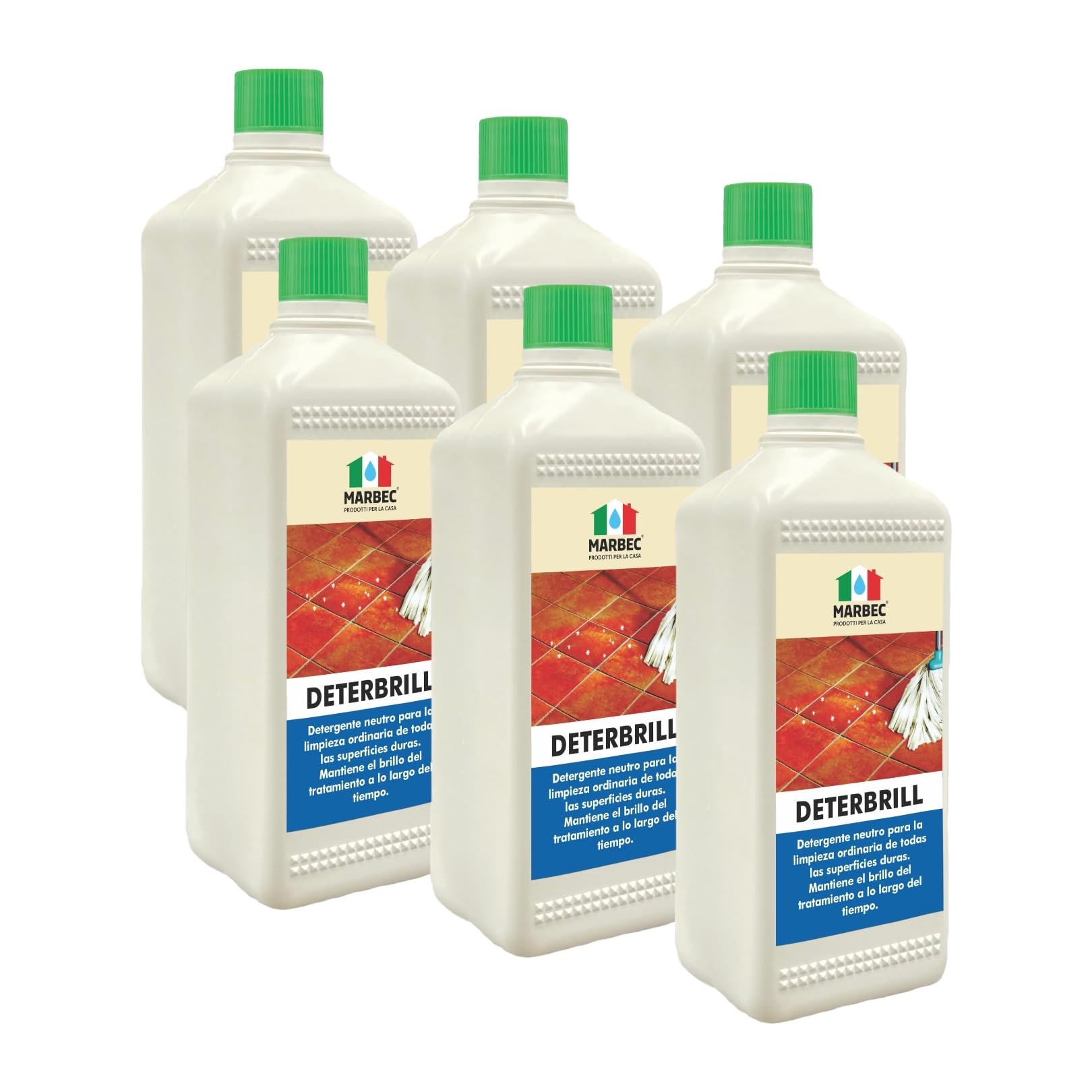 MARBEC DETERBRILL 1LTX6UDS Detergente neutro concentrado no agresivo específico para suelos de barro y piedra tratados con cera.
