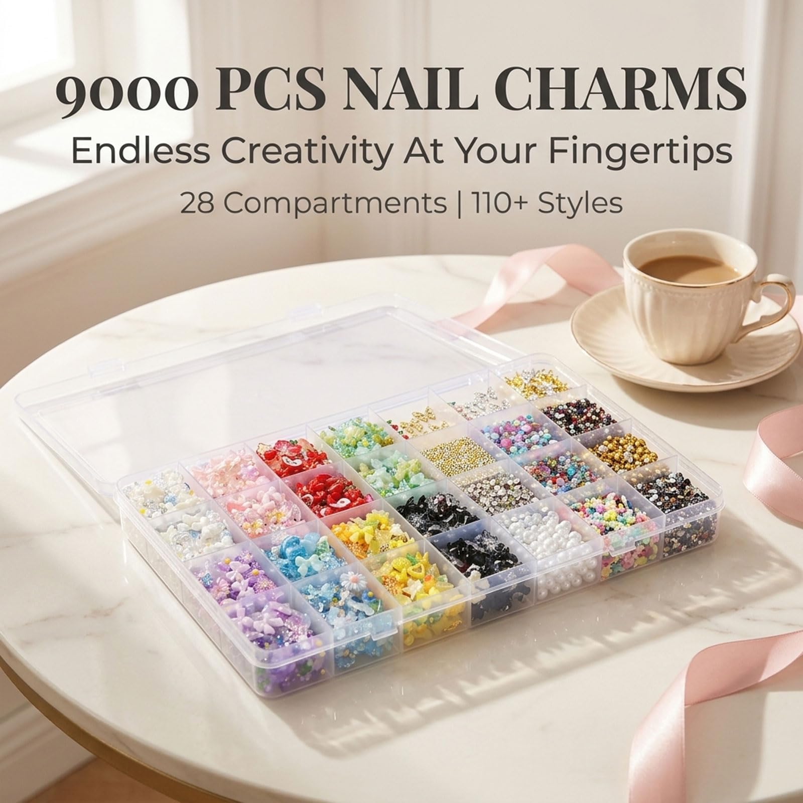 9000PCS 3D nail charms Set – Kit de charms pour ongles Y2K, 110 styles de strass, perles, papillons et accessoires DIY pour la décoration ongulaire
