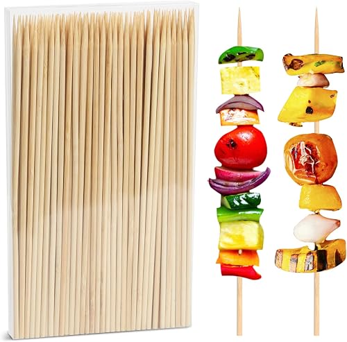 Bamboo Skewers 10 inch for BBQ Kebab - Meat Sticks for Grilling -Long Wooden Skewers for Food -kraft stick skewers(Fine Box-100 Pack-Pole)