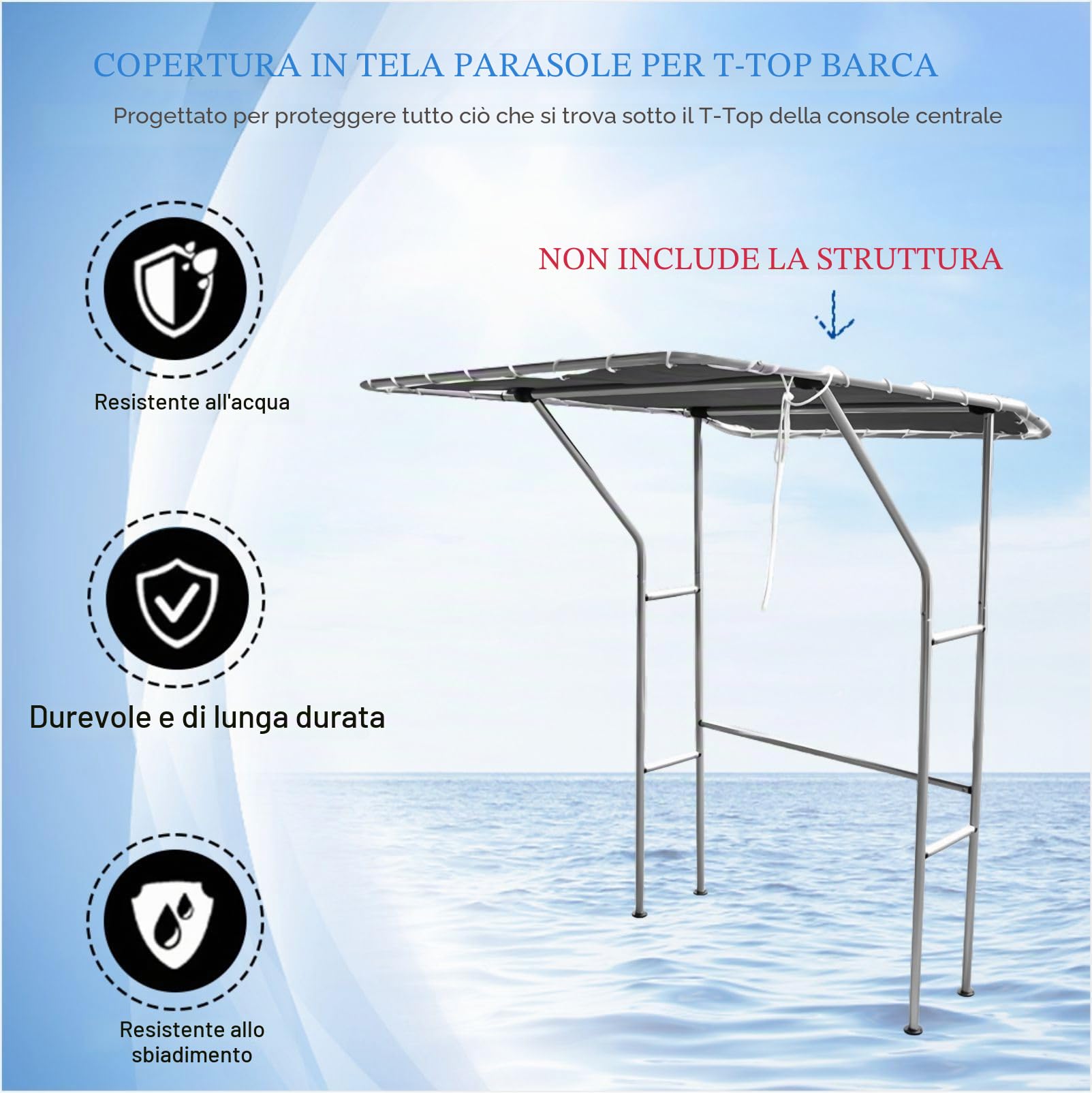 Copertura in tela per barche a T, per console centrale, per barche a T, tessuto impermeabile 600D resistente ai raggi UV (167,6 cm di lunghezza x 139,7 cm di larghezza, nero)