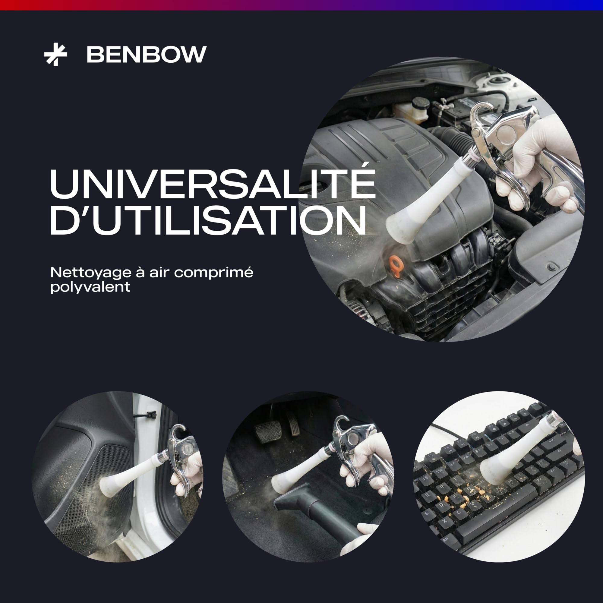 BenBow Pistolet de soufflage et séchage Classic pour entretien automobile - pour éliminer l'humidité, la saleté et les débris avec effet tourbillon - sans réservoir