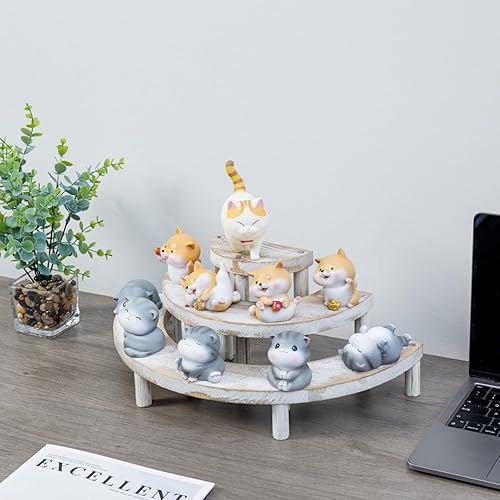 Miniatura 9 de MyGift Soporte elevador de madera de 3 niveles, soporte para cupcakes y organizador de perfumes, estante rústico de exhibición escalonado blanqueado