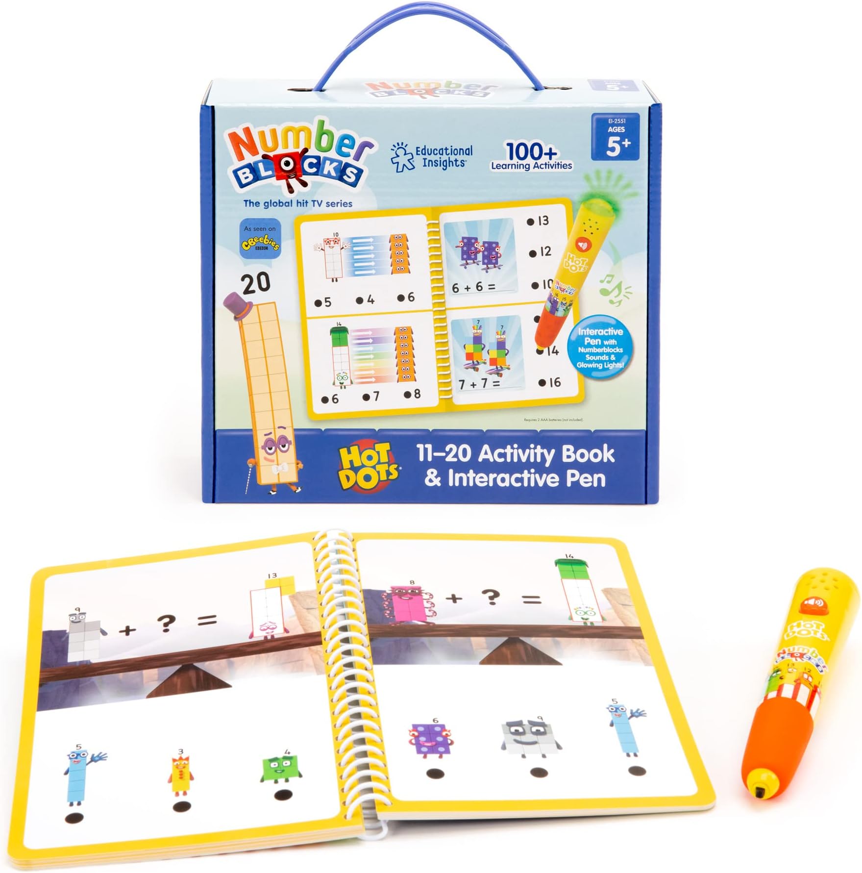 Learning Resources Hot Dots Numberblocks 11-20 Activity Book with Interactive Pen, Over 60 Activities, Numberblocks Gifts, Age 5+, Green, Red
