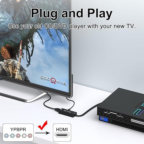 Vista 4 de Dingsun Convertidor de componentes a HDMI, adaptador de convertidor YPbPr/RGB+R/L a HDMI, compatible con 720P/1080P para DVD, VSH, reproductor