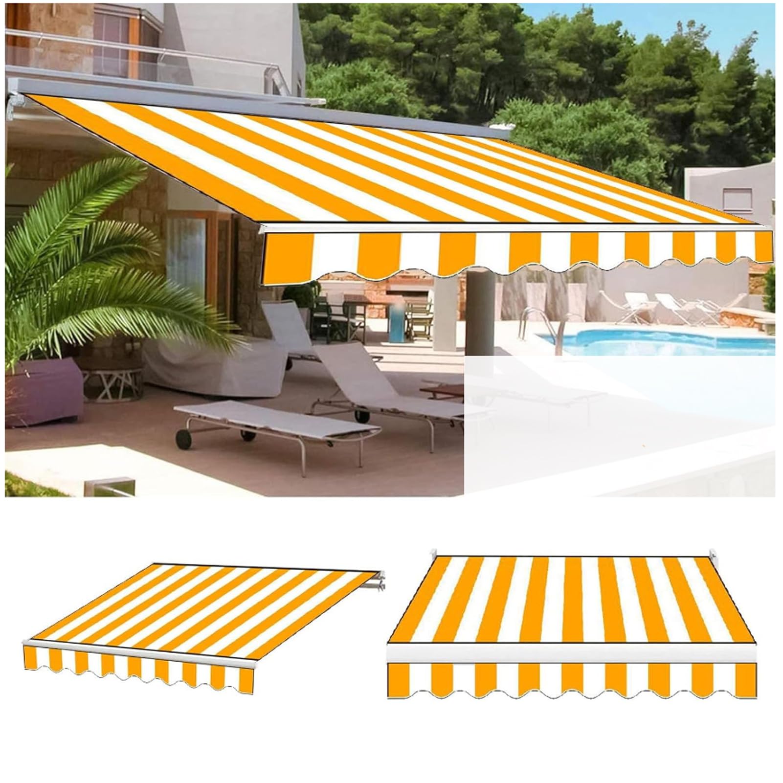 Tissu De Remplacement pour Auvent De Terrasse, Store Banne Manuel Tissu De Rechange pour Store Banne en Polyester Toile D'auvent Couverture D'auvent Protection Solaire Imperméable (Yellow, 200x150cm)