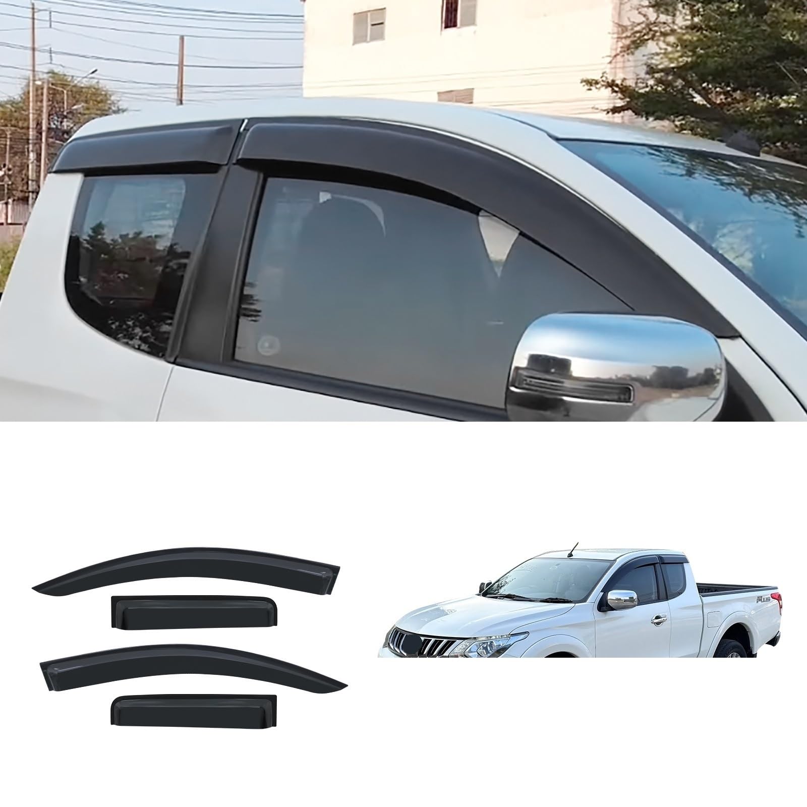 LUTFI Deflectores Viento Protectores Visera De Ventana Lateral para L200 para Triton 2015-2023 Deflector Lluvia Y Sol Protectores Weathershield Negro Accesorios Adicionales Cabina