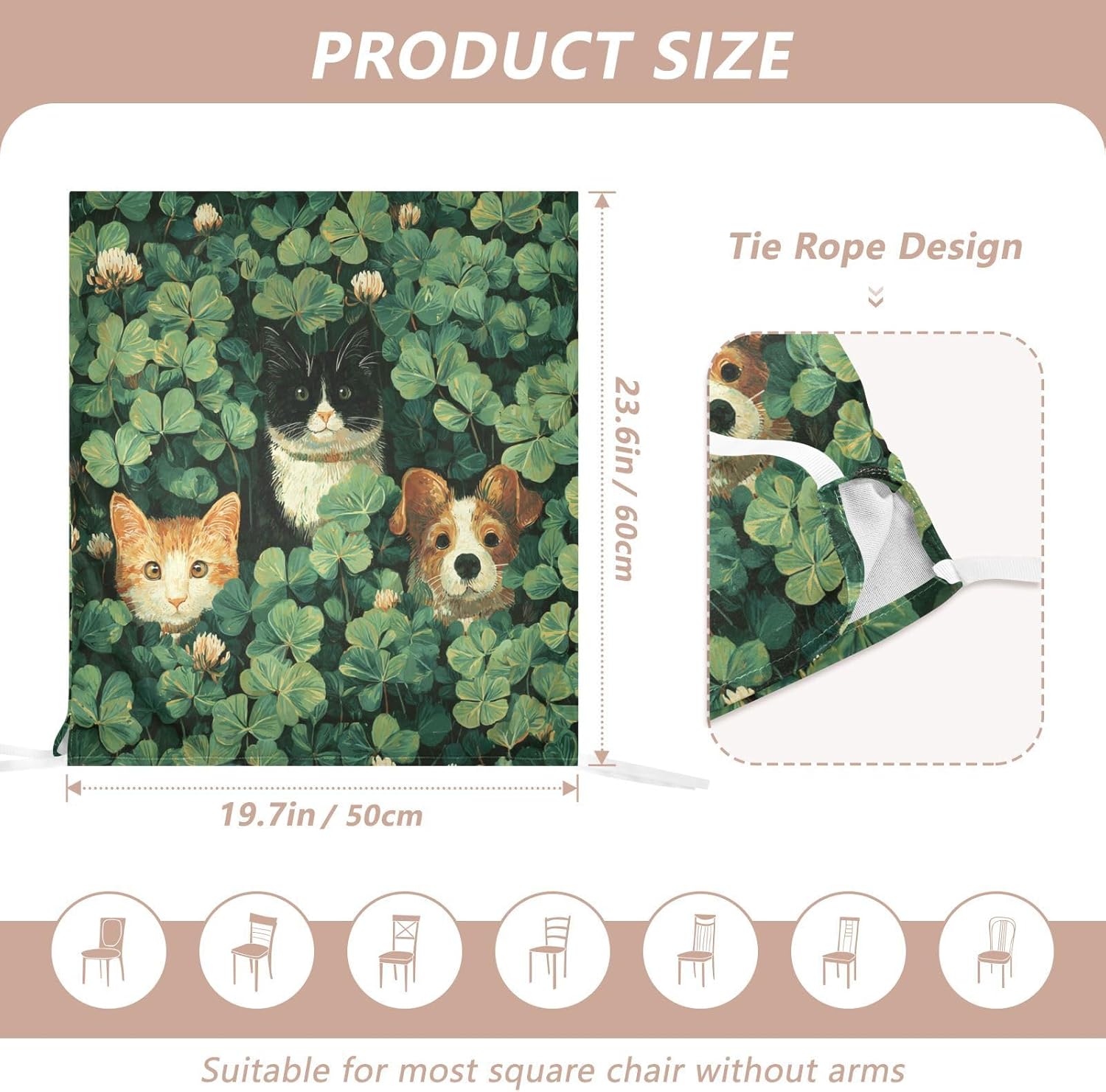 ALAZA St Patrick's Day Cats Dogs Clovers Chair Back Cover Set of 6, Washable Reusable Removable Chair Slipcovers Decorative Chair Cover for Home Kitchen Wedding Party