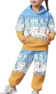 Chándal infantil con estampado de waffle de hielo – Juego de 2 piezas de sudadera con capucha y pantalones | Traje de ocio colorido para niños y niñas