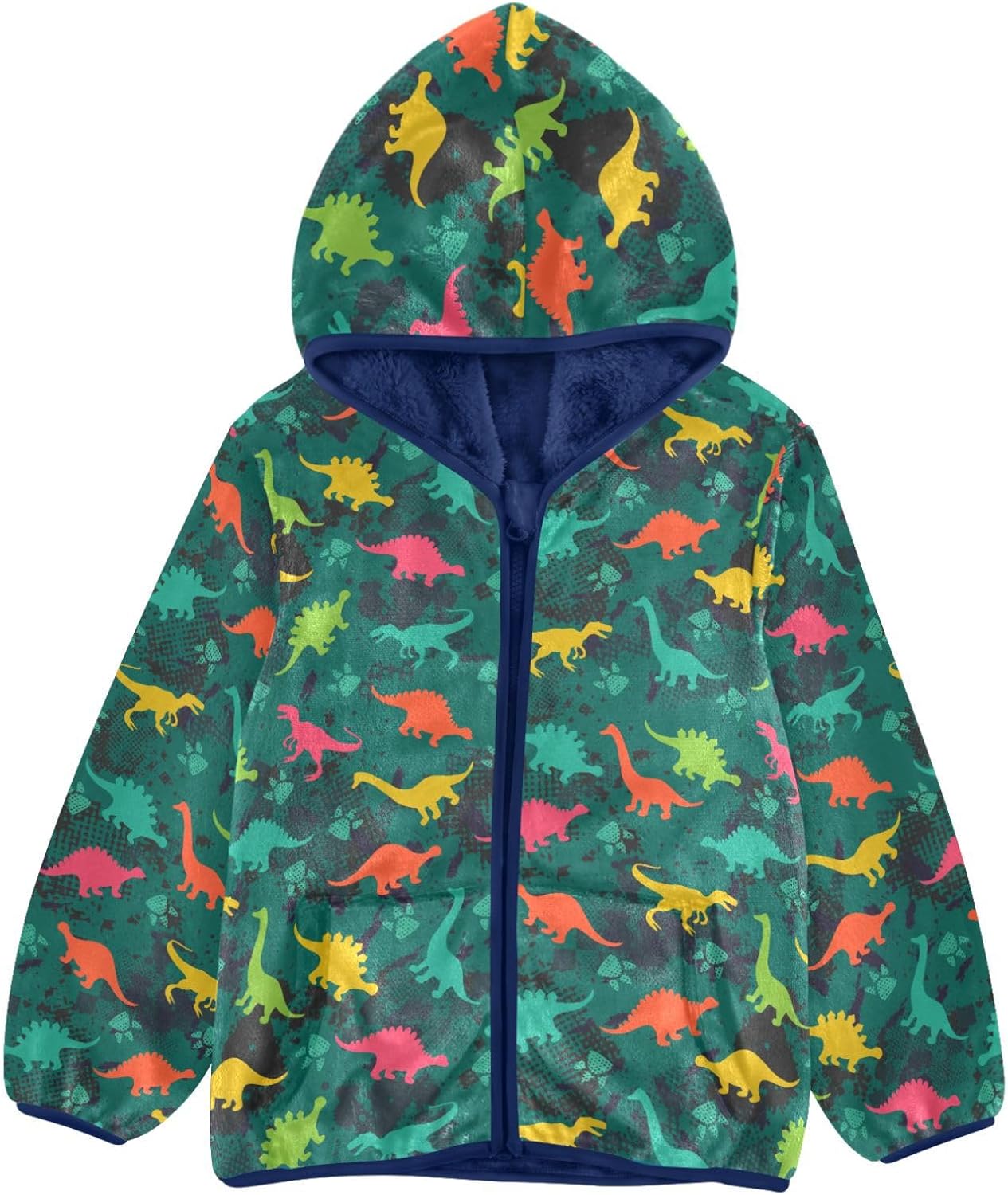 Dinosaurs Boys Fleece Hoody Jacket Zip Up Coat Warm Fall Winter Plush Jacket Long Sleeve Outerwear