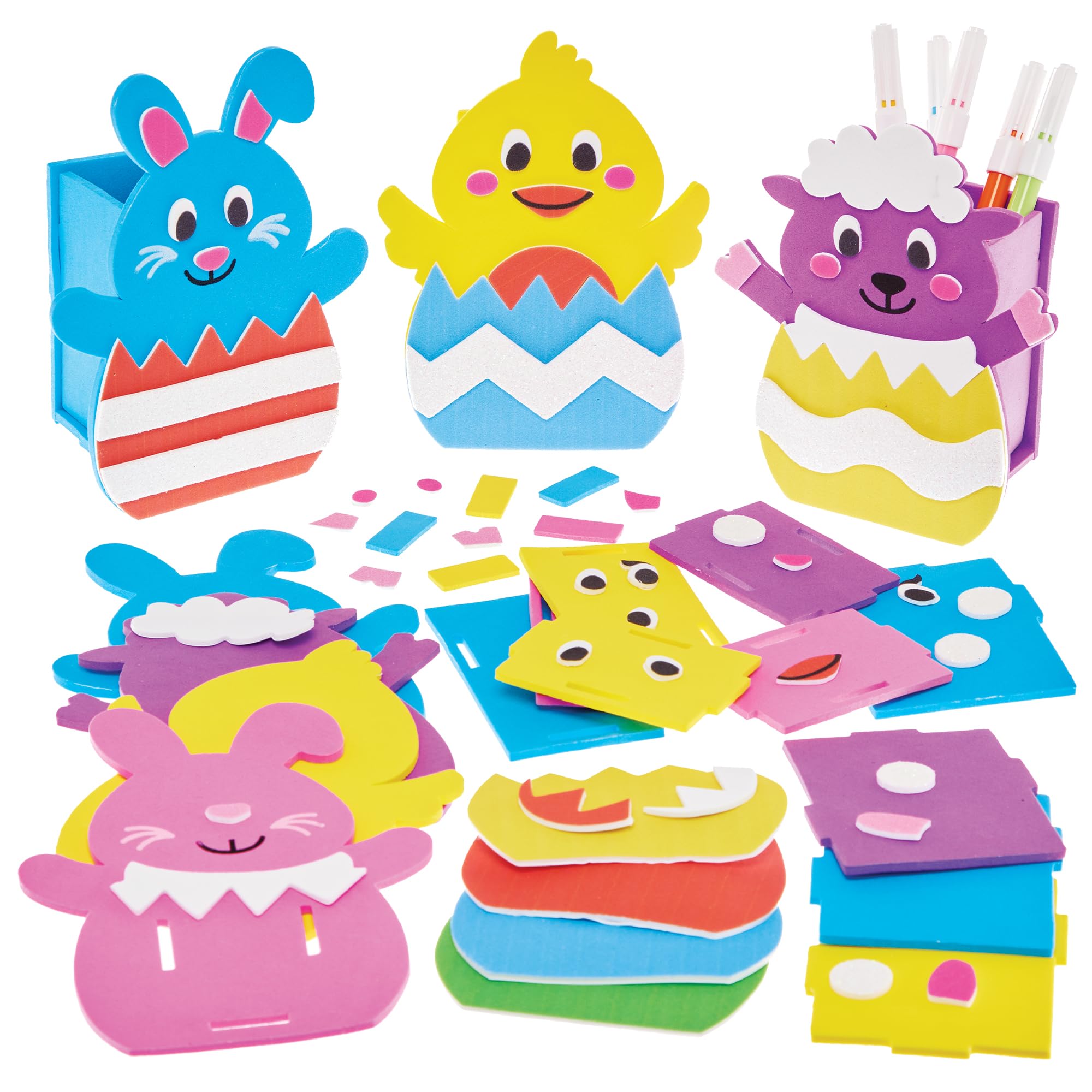 Baker Ross FX968 Easter Pen Pot Kits - Pack of 4, Easter Foam Craft Kits for Kids