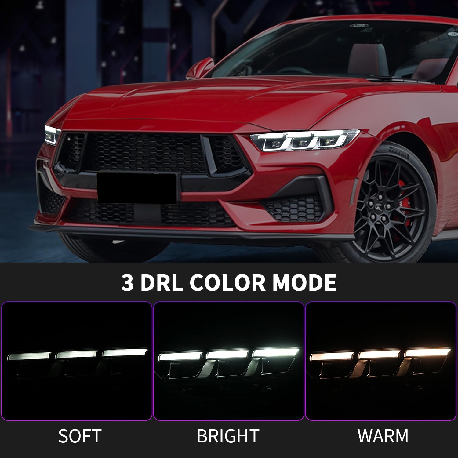 Headlights for Ford Mustang 2024-Up, OE Style Front Light Assemblies for 7th Gen Mustang S650, Chrome Inner, Plug and Play, Left Driver Side