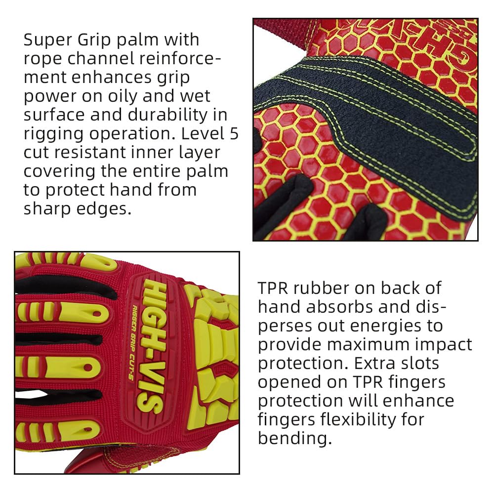 Guanti Da Lavoro Seibertron HIGH-VIS Con Protezione Impact E Oil Resistant - Ideali Per Cantiere, Edilizia E Lavori Pesanti - Foto 3