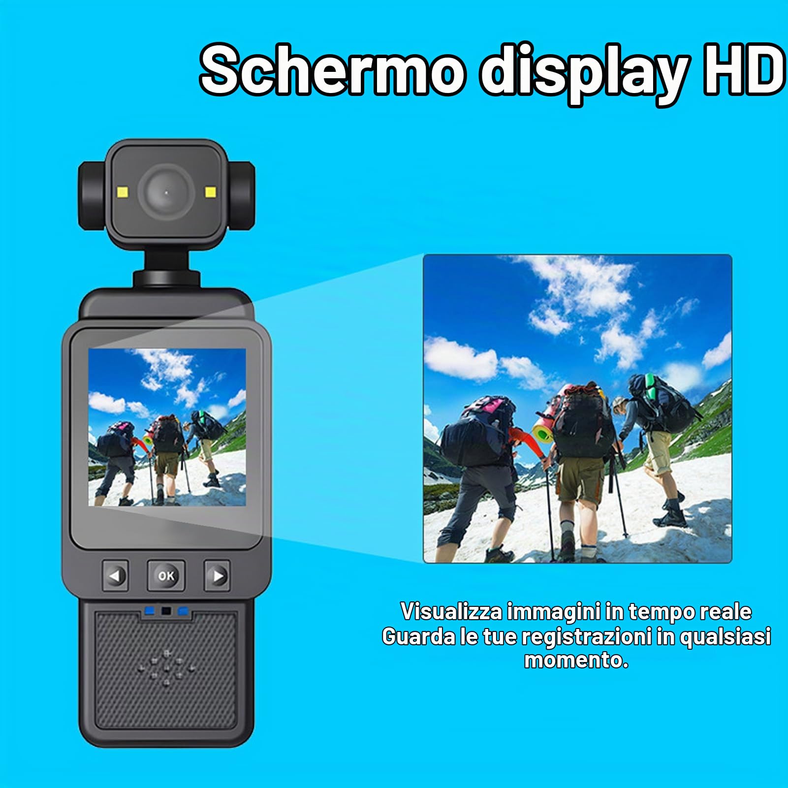 Denash Camera Vlog 1080p con Obiettivo Rotante a 270 °, Stabilizzazione Digitale e Schermata da 1,53 "， Videocamera Multi -montaggio per Video Esterni