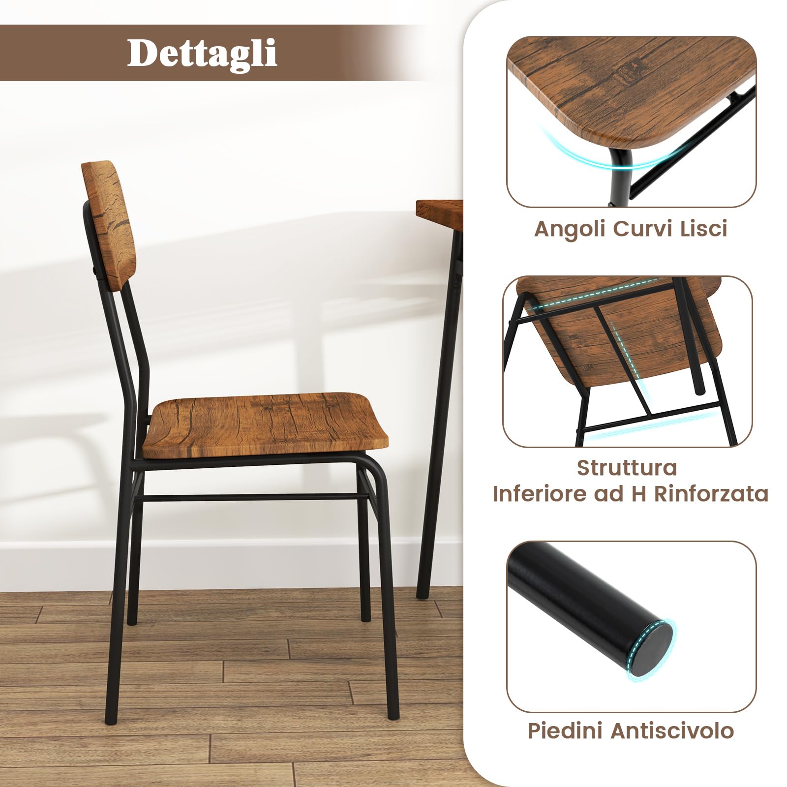 COSTWAY Set Mobili da Bar Tavolo e 2 Sedie, Tavolino Quadrato con Scaffale di Stoccaggio, Tavolo Birreria con 2 Seide per Balcone, Sala da Pranzo, Cucina e Ristorante (Marrone)