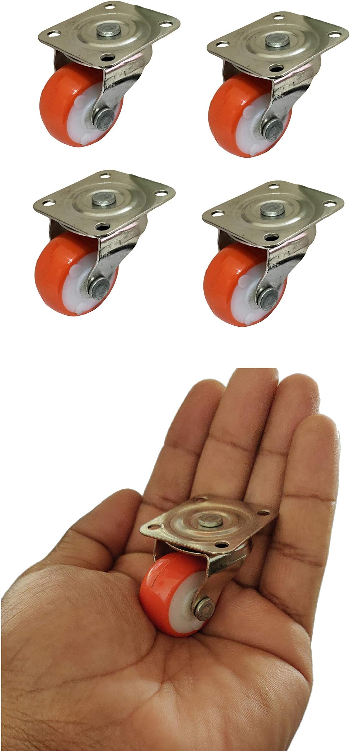 IMPODA Nylon and Powder Coating Steel 4 x Small 1" Single Wheel Puff Castor for Centre Table Furniture/80 kg Load Capacity (Orange and White)