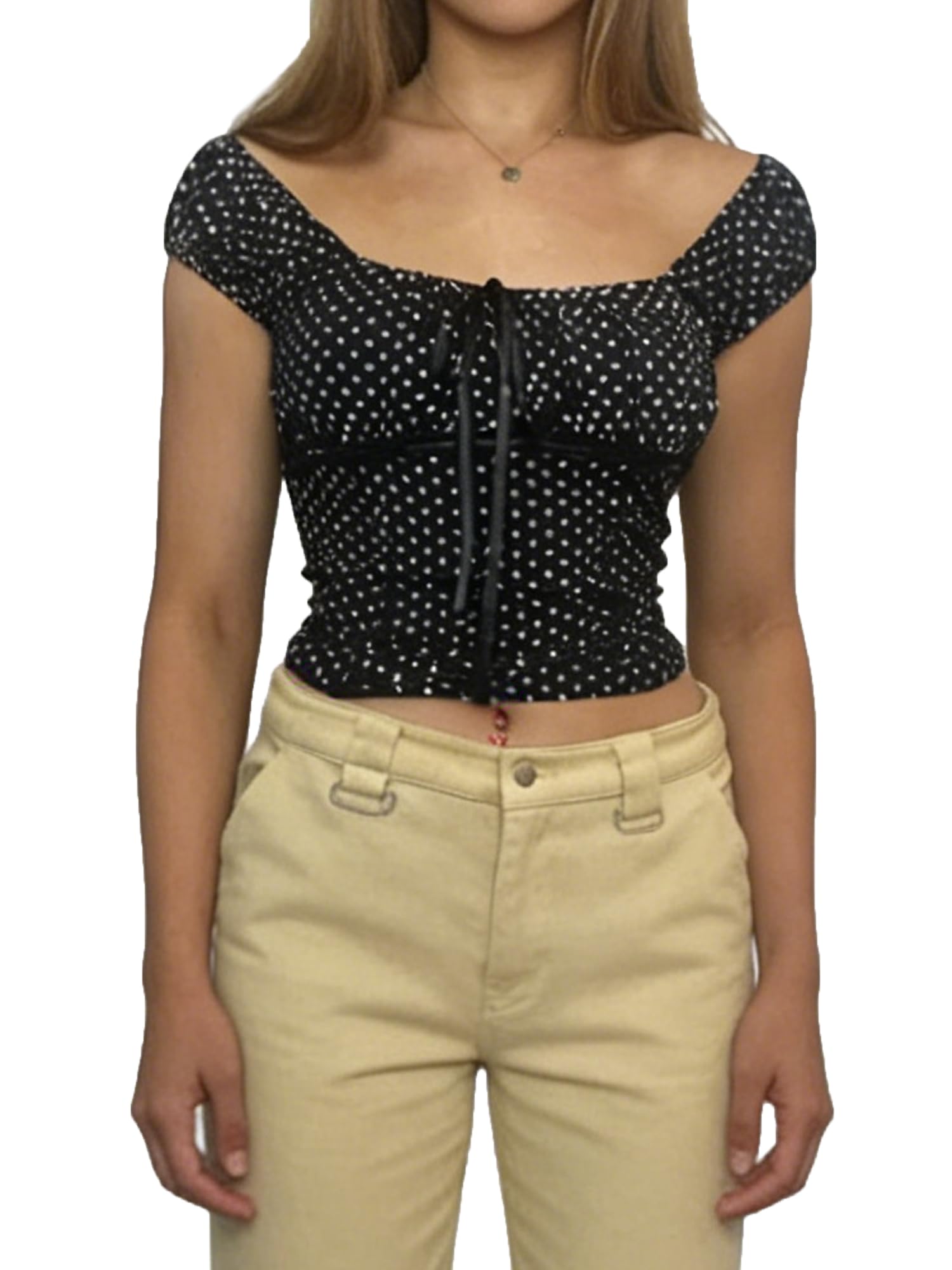GXNRHG Top Babydoll a Pois da Donna, Scollo Quadrato Estivo, Peplo Fluido, Top Civetta, Magliette per Neonati, Y2k Streetwear