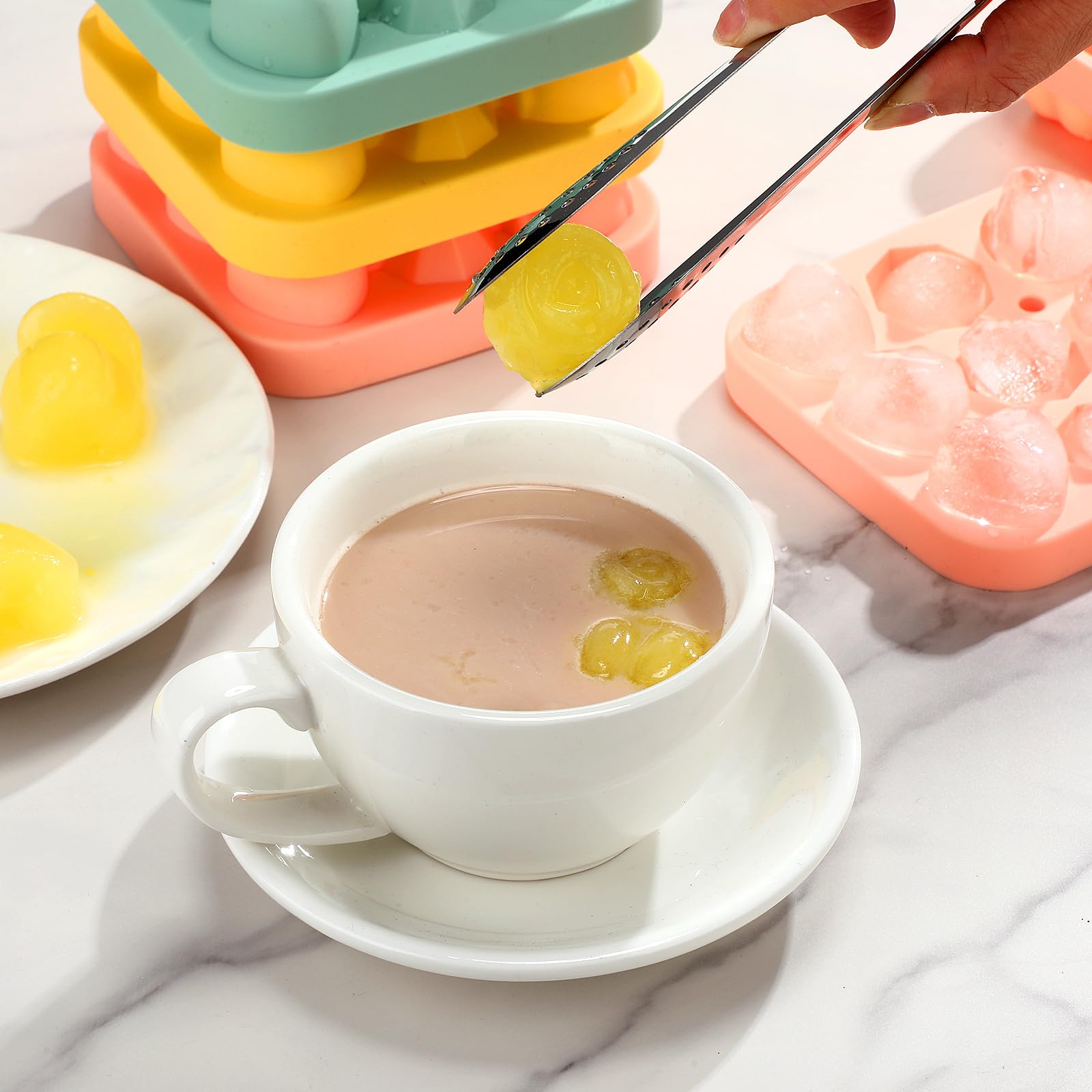Censen Lot de 4 moules à glaçons 3D en silicone en forme de cœur avec couvercles faciles à démouler - Grande fleur - Pour jus de fruits (styles mixtes)