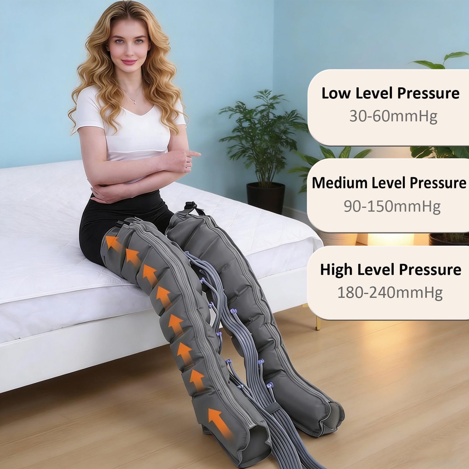 Pressoterapia Gambe Linfodrenante con Funzione di Cronometraggio | Macchina per Pressoterapia a Casa Gambe e Pancia, 8 Camere, 30-240mmhg