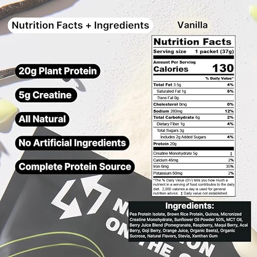 Miniatura 4 de Nutrition On The Go Vegan Protein Powder Packets with Creatine  20g Plant Proteins + 5g Creatine  Single-Serve Travel Protein Powder  All-Natural,