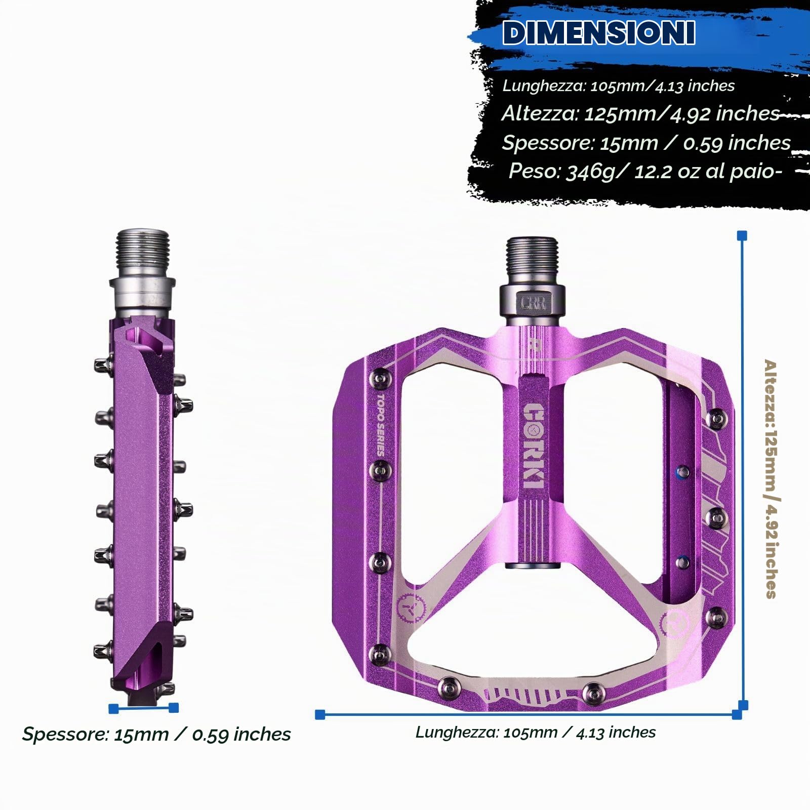 Corki Cycles Pedali piatti extra large per mountain bike, pedali per MTB in lega di alluminio, pedali con piattaforma larga 4" - 9/16"