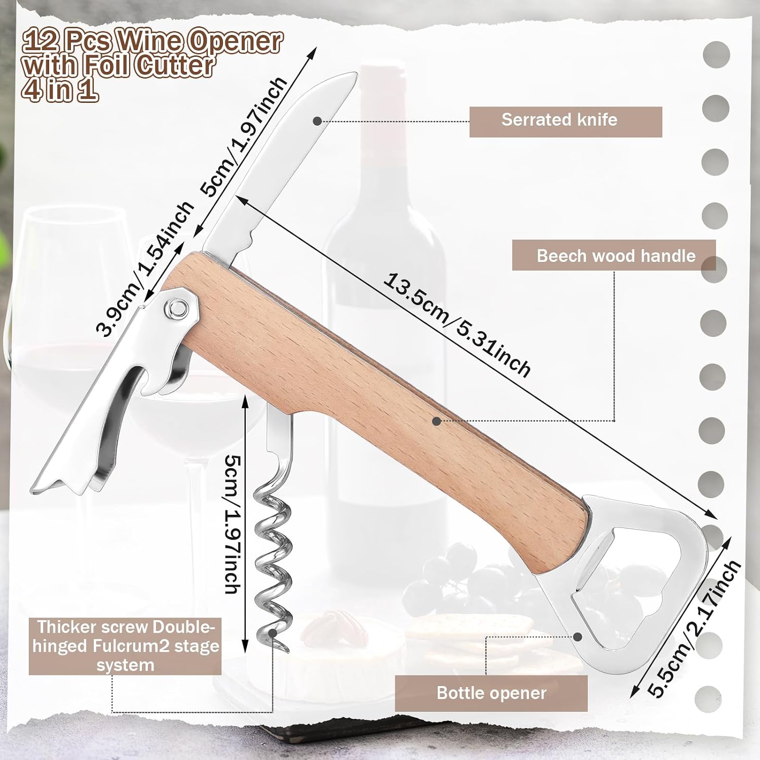 12 Pcs Wood Wine Bottle Opener Bachelor Groomsmen Gift 4 in 1 Corkscrew Wine Opener with Foil Cutter Blank DIY Engraving Gift for Wedding Proposal Party Favors(Khaki)