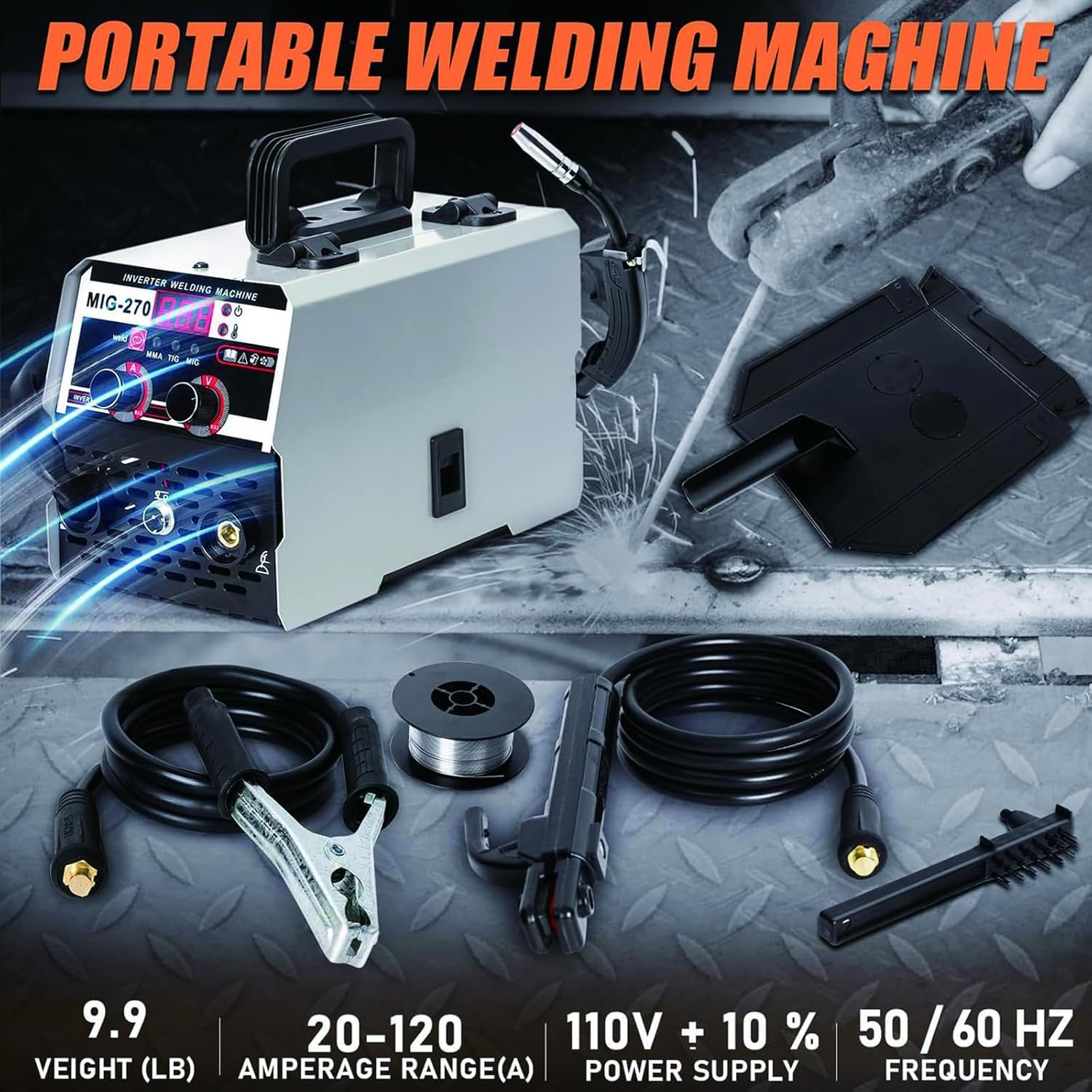 MIG Spawarka 250 A bezgazowy falownik rdzeniowy z wyświetlaczem LED, obsługuje ARC, MMA i Lift TIG, przenośna konstrukcja do projektów domowych i DIY, pistolet szpulowy w zestawie
