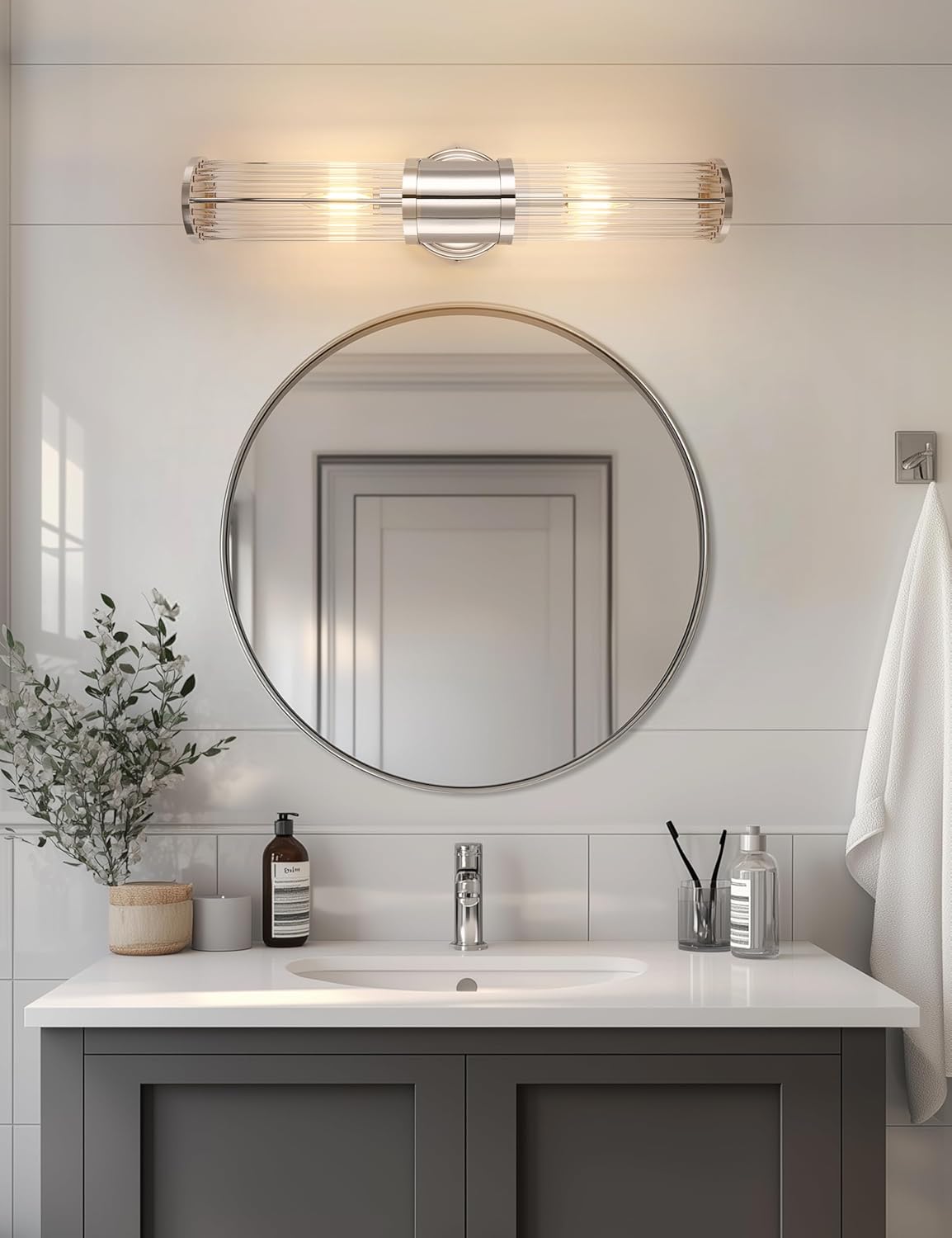 DORESshop Silver Wall Sconce, 19.6” Sconces Lighting, 2-Light Modern Light Fixtures, Bathroom Vanity Light for Living Room, Bedroom, Sconces Wall Decor, 1pack