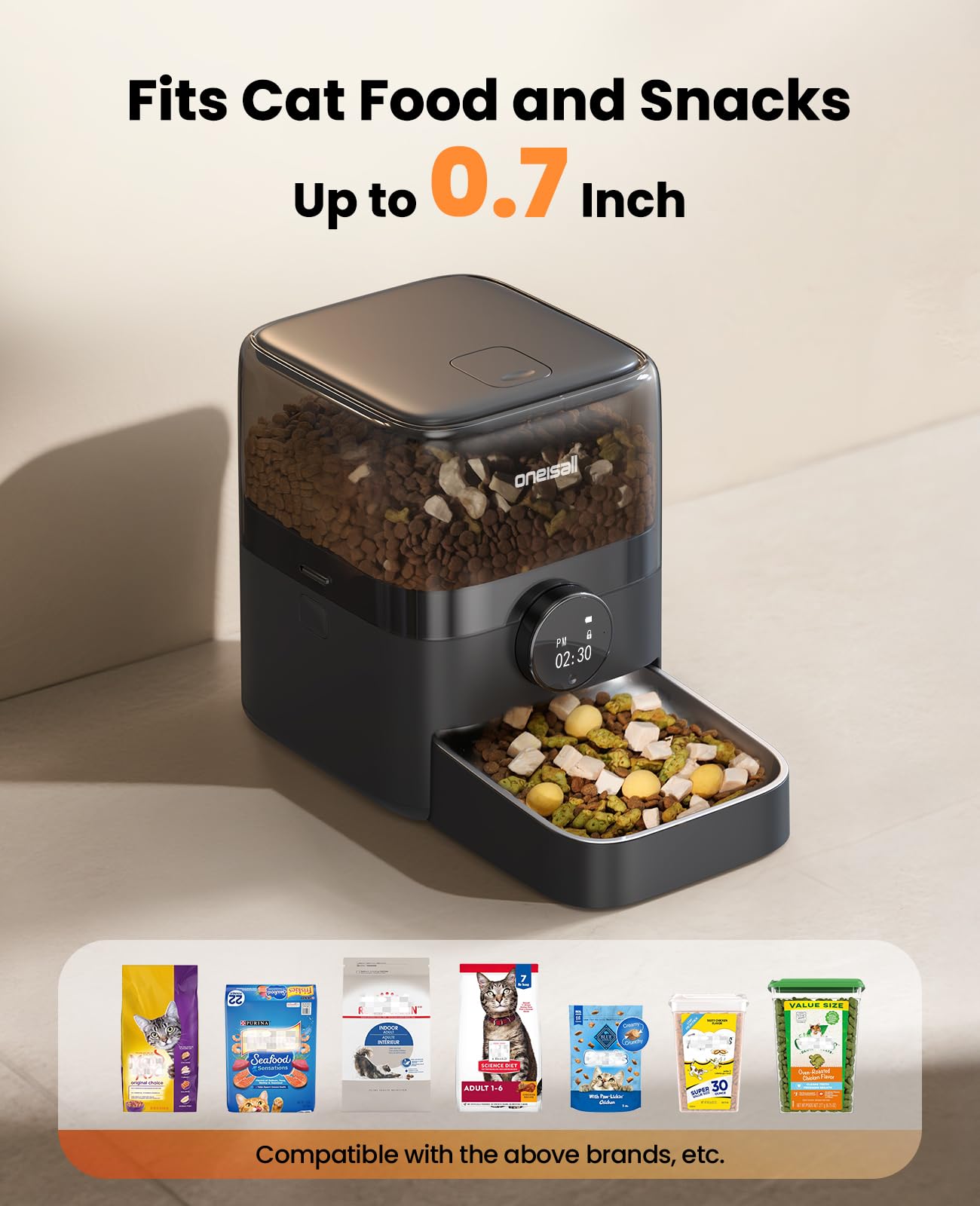 oneisall Automatic Cat Feeder for Large Kibble and Snacks, 12 Cups/3L Timed Pet Feeder for Cats Indoor, Programmable Dry Food Dispenser (Black) - image 3