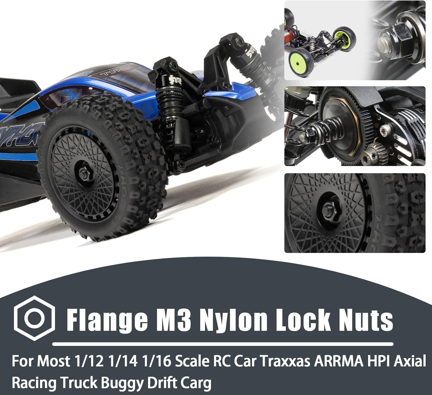 M3 Flange Lock Nuts Metric Nylon Inserted Hex Self-Lock Non-Slip Aluminium Self Clinching Nuts for 1/12 1/14 RC Car Axial Furniture DIY Industrial Construction Fasteners, 4 Pcs