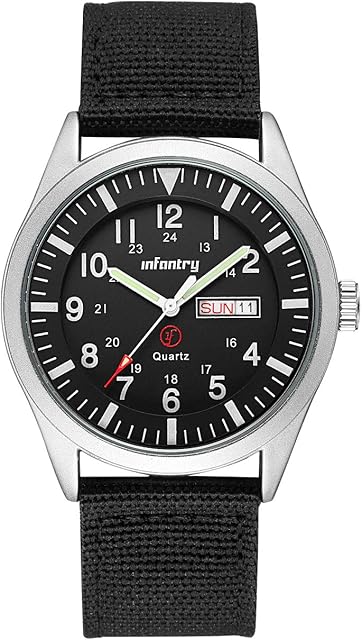 Infantry Mens Analogue Military Watch Tactical Army Outdoor Sport Field Wrist Watches for Men Waterproof Date Day Work Wristwatch with Black Nylon Strap