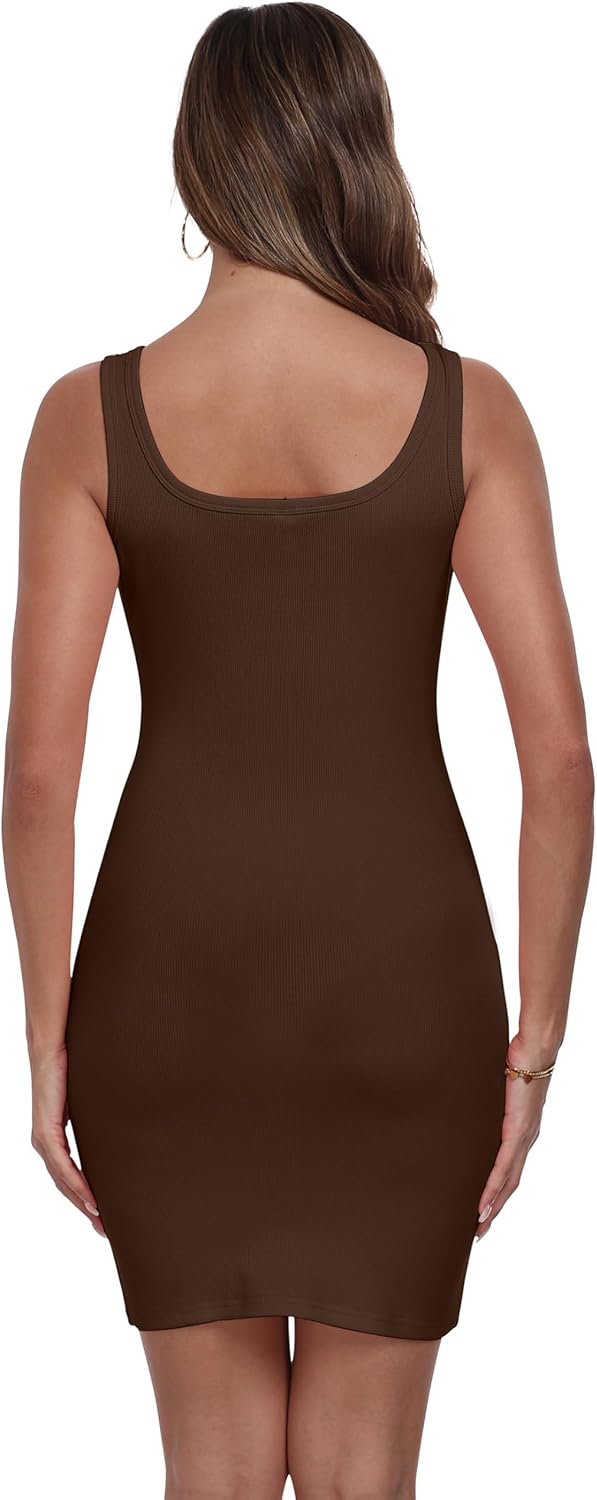 Qaffier Summer Dresses for Women Sexy Mini Dress Ribbed Knit Fitted Square Neck Bodycon Party Club Tank Dresses - Image 5