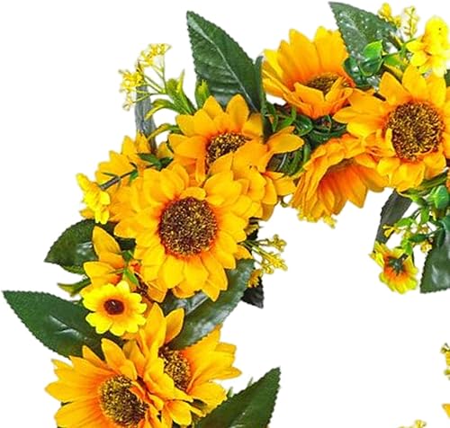 Miniatura 3 de Bothyi Corona de flores artificiales, corona de girasol, aro de ratán, corona de puerta delantera, adorno colgante para vacaciones, boda, telón de