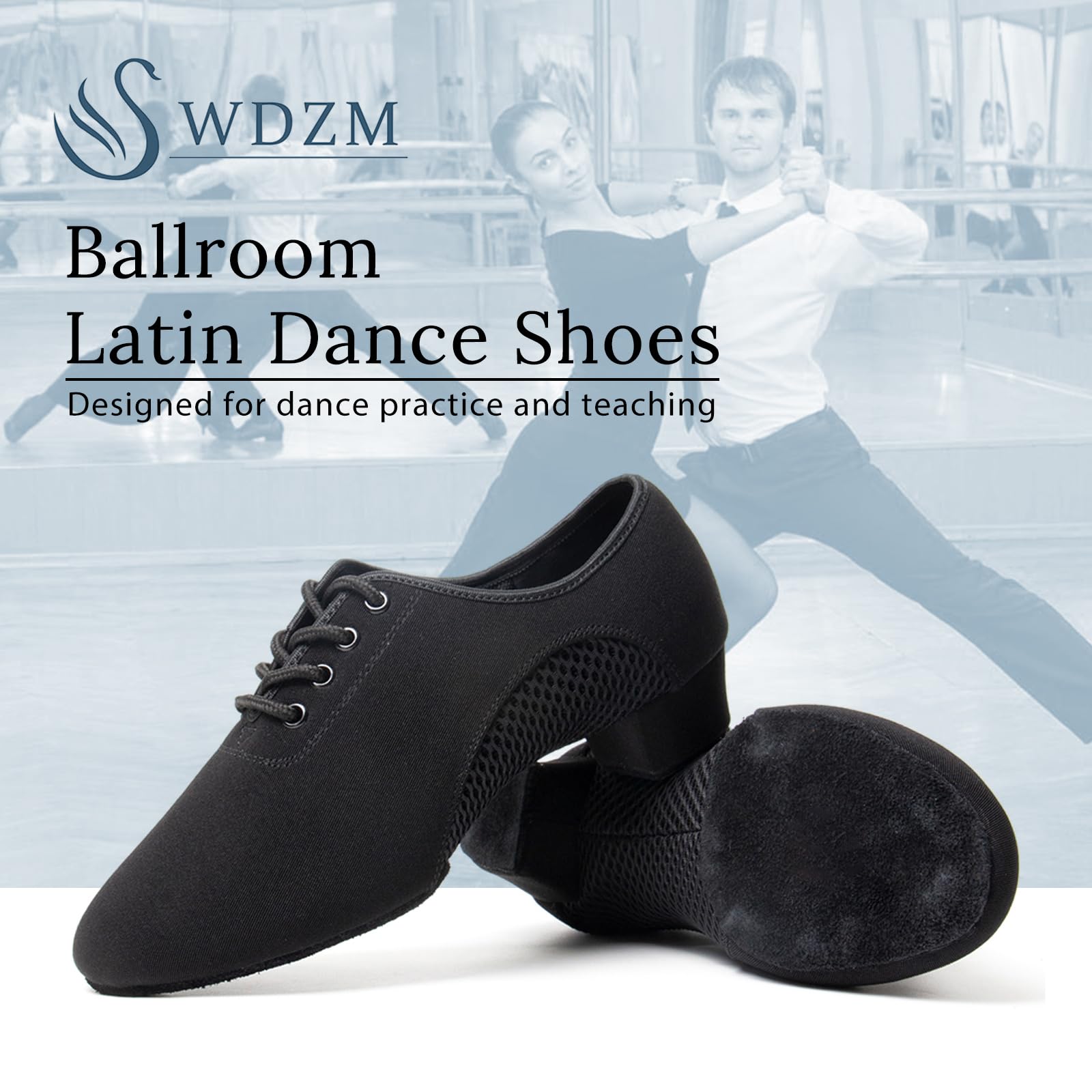 SWDZM Men&Women Ballroom Dance Shoes Closed Toe Latin Salsa Practice Dancer Modern Performance Dancing Shoes,Black,10.5 US