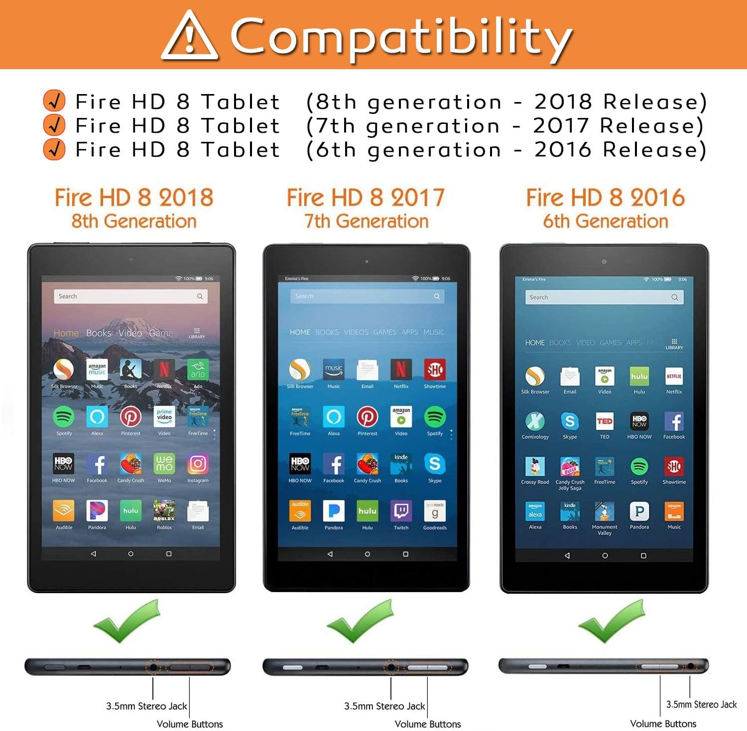 Kids Case for Kindle Fire HD 8 Tablet 8th/7th/6th Generations,2018/2017/2016 Release,Kids-Proof & Shockproof Protective Foam Cover for Kid with Portable and Foldable Handle,gleen