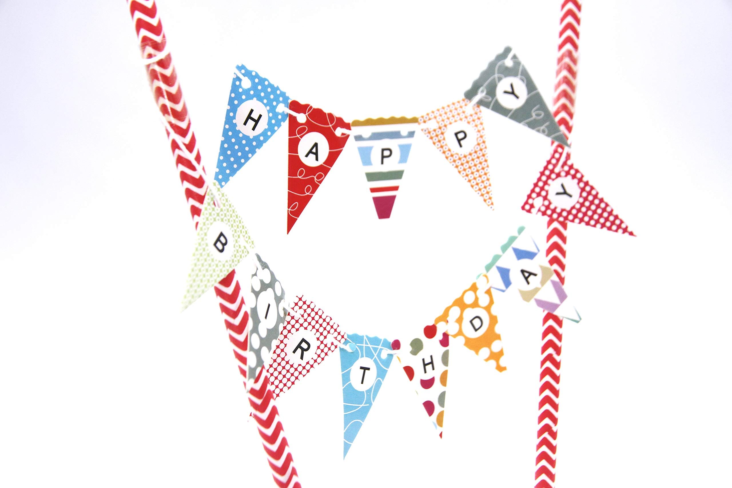 Ghirlanda Decorativa Per Torta Happy Birthday - Striscione Colorato Con Aste In Legno, 30 Cm, Lettere 4x3 Cm - 2