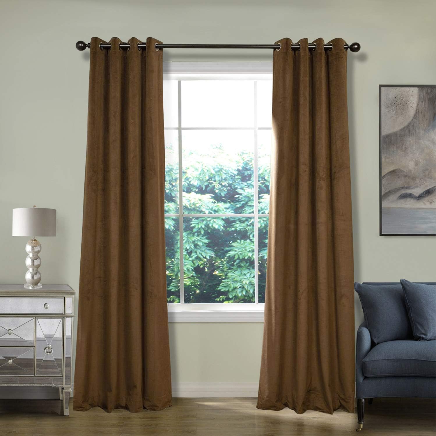 ChadMade Blackout Lined Premium Velvet Curtain Sable 50Wx108L Inch (1 Panel), Eyelet Grommet for Livingroom Bedroom Theater Studio, Leon Collection