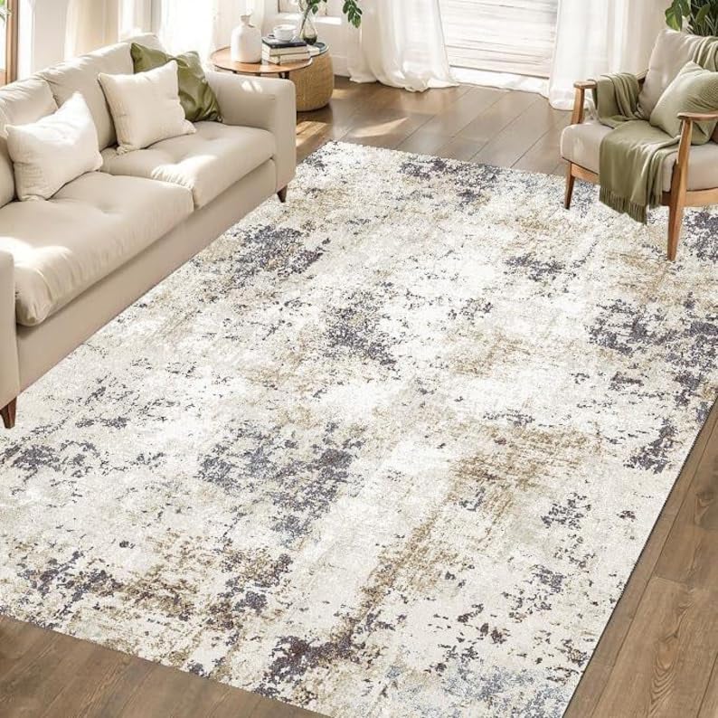 Tapis abstrait neutre au design minimaliste et finitions soignées 60x200 cm