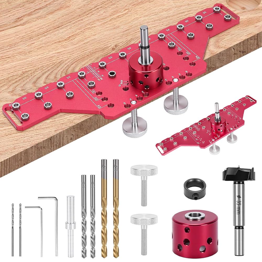 Lochreihen Bohrschablone, 2 in 1 Regalstiftvorrichtung und 35mm Scharniervorrichtung, Schablone Bohrführung mit 5mm 6.25mm Bohrlehre für Holzbearbeitung, DIY-Holzbearbeitungswerkzeug (Long)