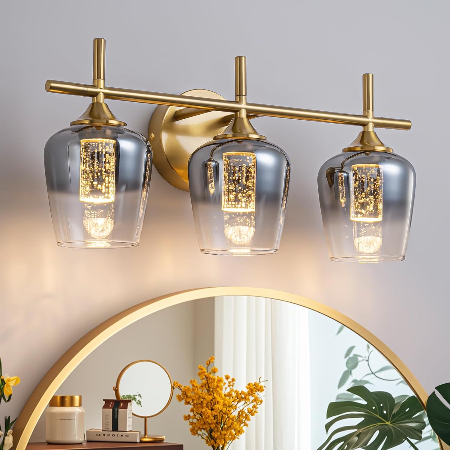 3-Light LED Bathroom Vanity Light Fixtures, 2700K–4500K Color Temperature Adjustment，Suitable for Bathroom Mirrors, Living Rooms, Hallways (Gray Gradient)