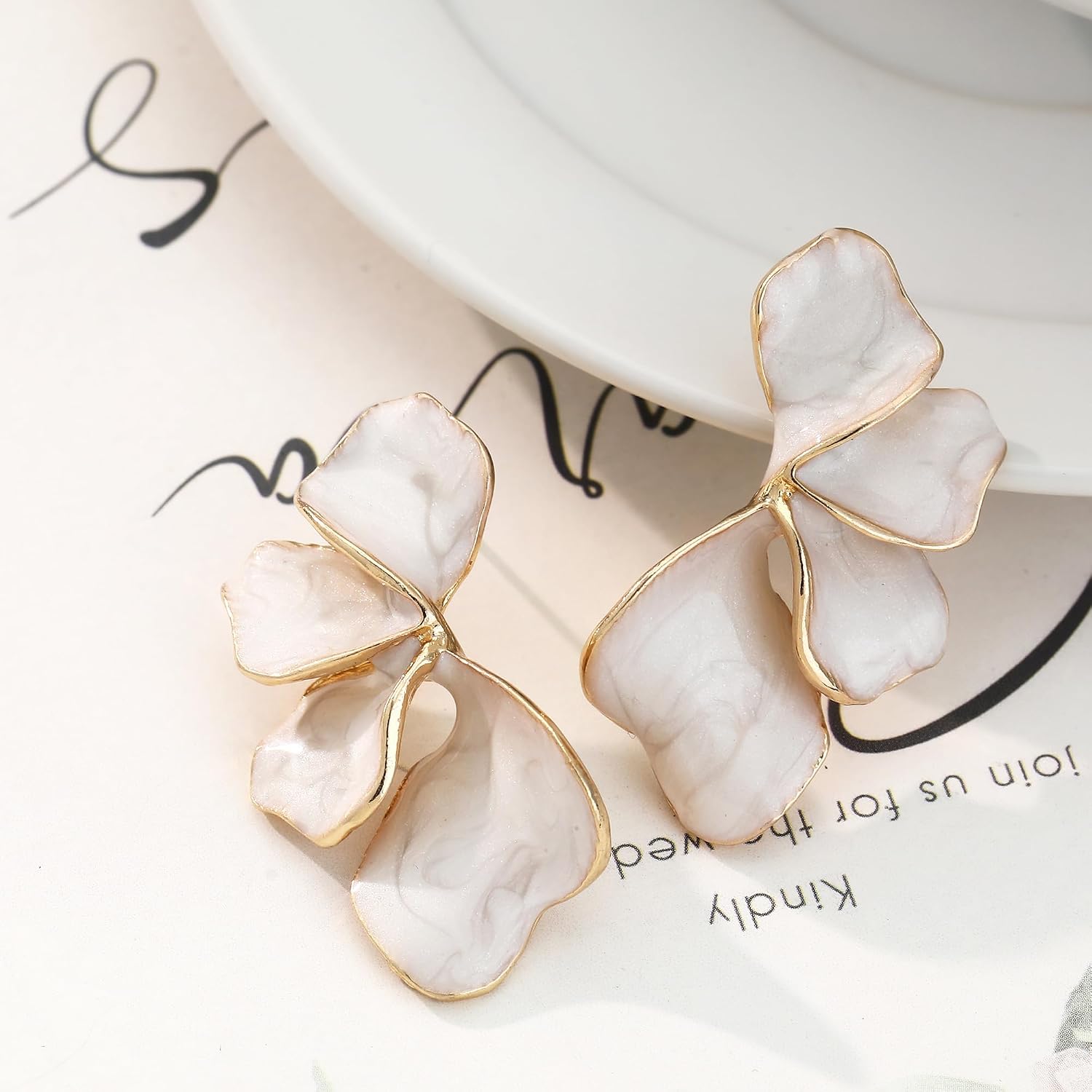 Flower Leaf Dangle Stud Earrings for Women, Trendy Hypoallergenic Gold Plated Handmade Enamel Tropical Sectored Floral Petal Statement Fancy Vacation Colorful Earrings Jewelry Gifts