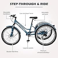 Vista 123 de H&ZT Triciclo para adultos, bicicleta de 3 ruedas, triciclo crucero, con engranaje de 7 velocidades, mango de freno de estacionamiento, escalón
