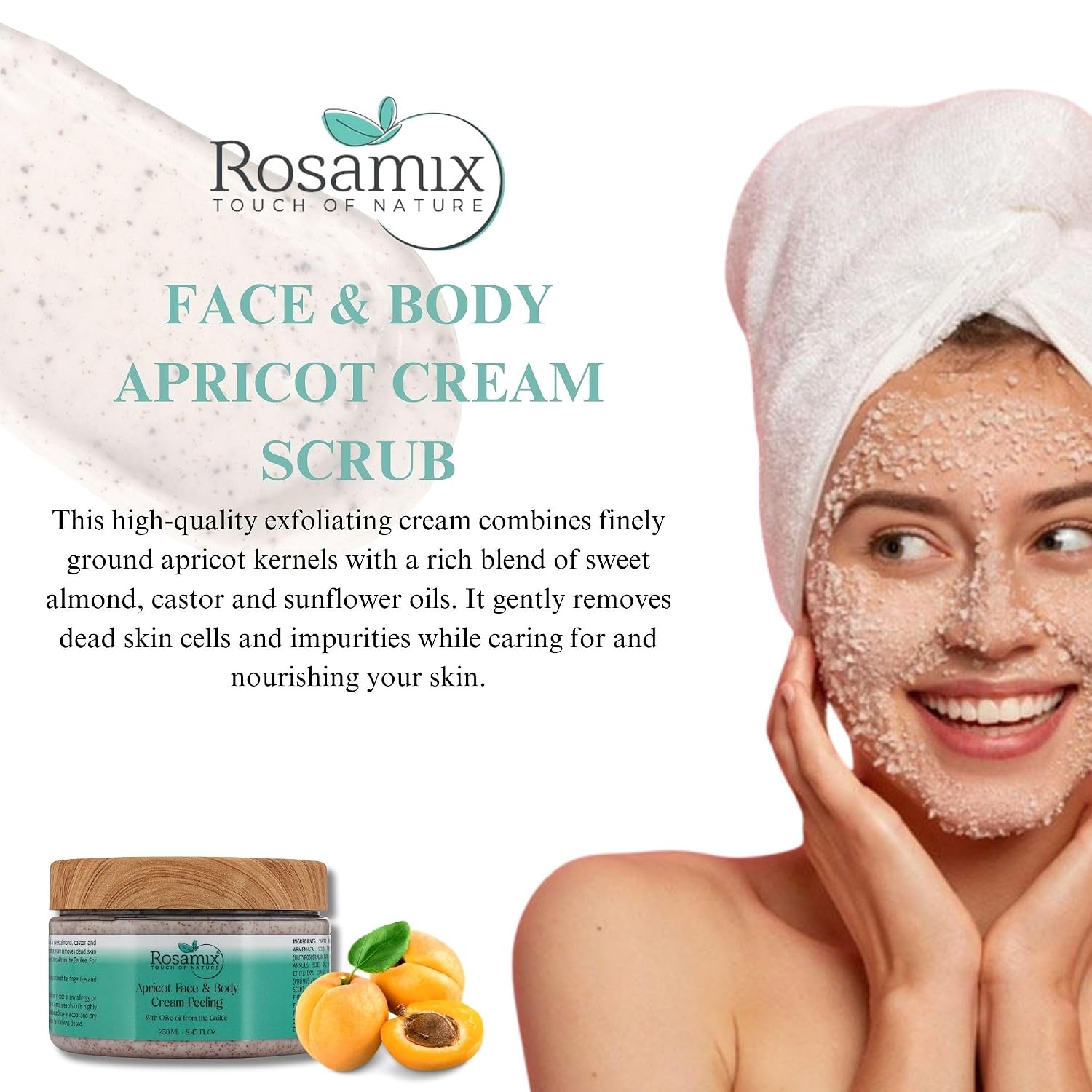 APRICOT FACE & BODY CREAM PEELING Gentle Exfoliator for Smooth & Radiant Skin, Removes Dead Skin & Impurities, Suitable for All Skin Types 8.45 Fl. Oz. / 250 ml